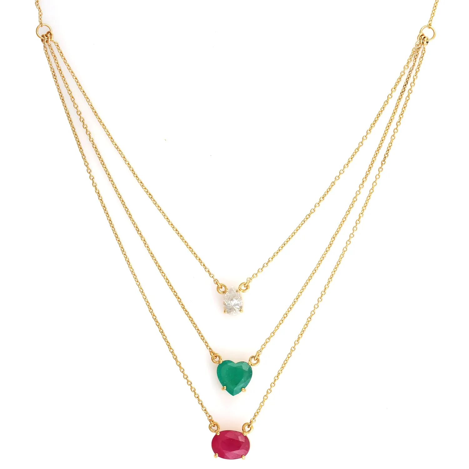 Oval Cut Ruby Heart Cut Emerald Pear Diamond Choker Necklace In 18K Yellow Gold Jewelry