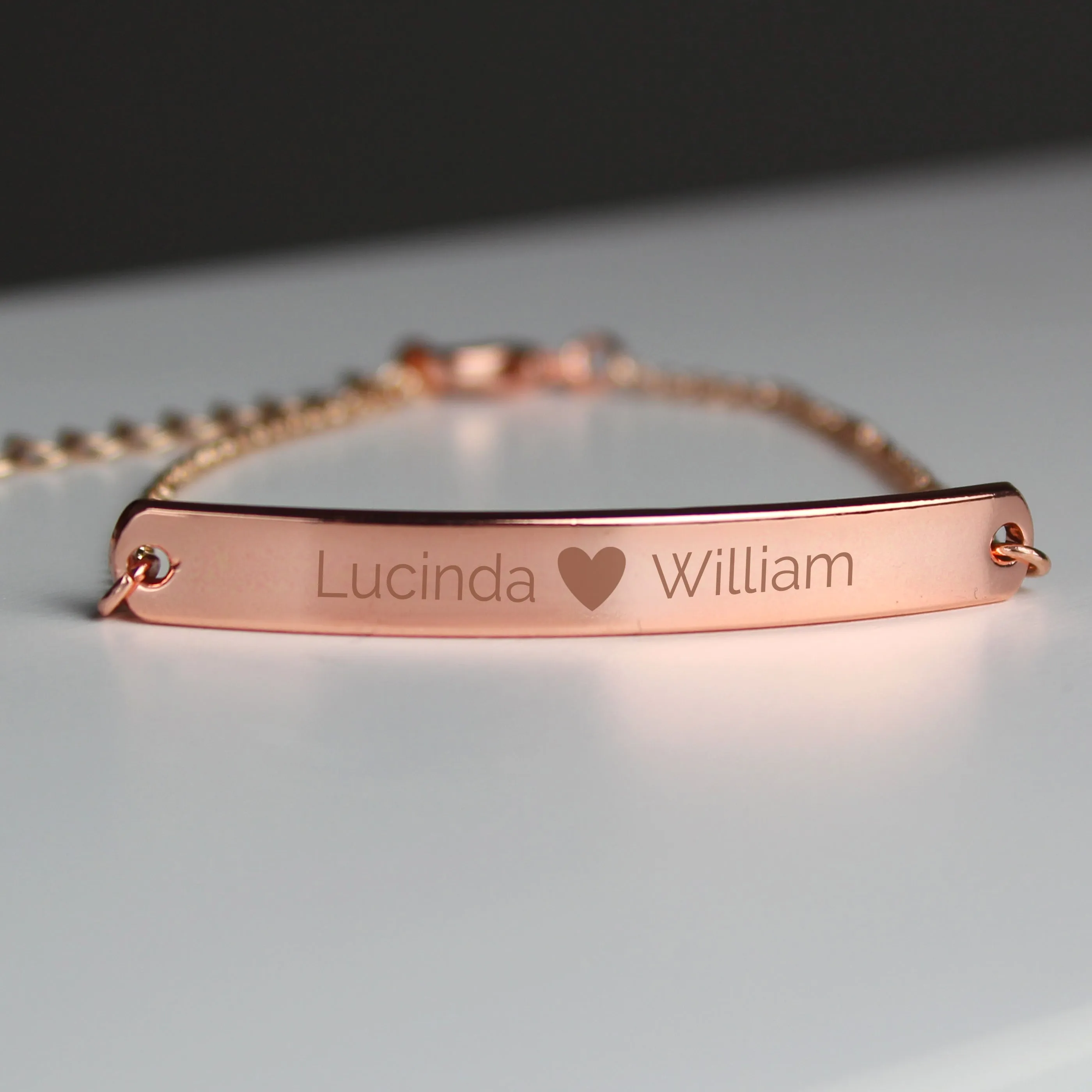 Personalised Rose Gold Tone Heart Bar Bracelet