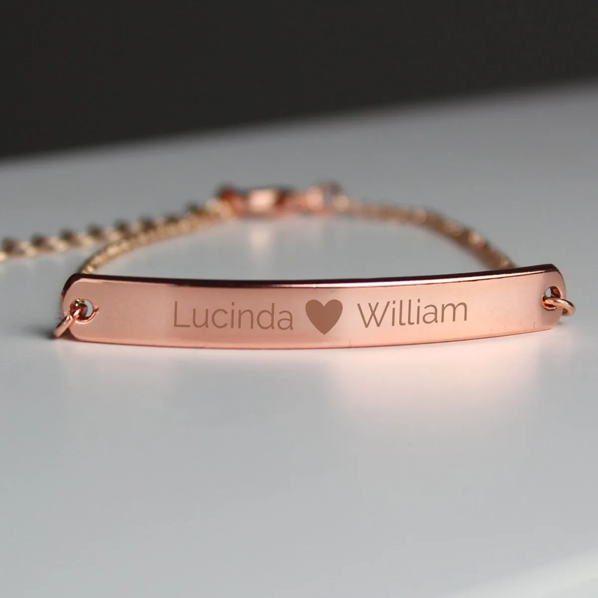 Personalised Rose Gold Tone Heart Bar Bracelet