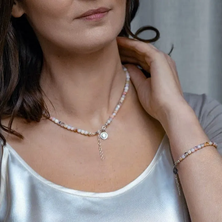 Pink Opal Silver Delicate Silver Necklace for Women "Self Love"