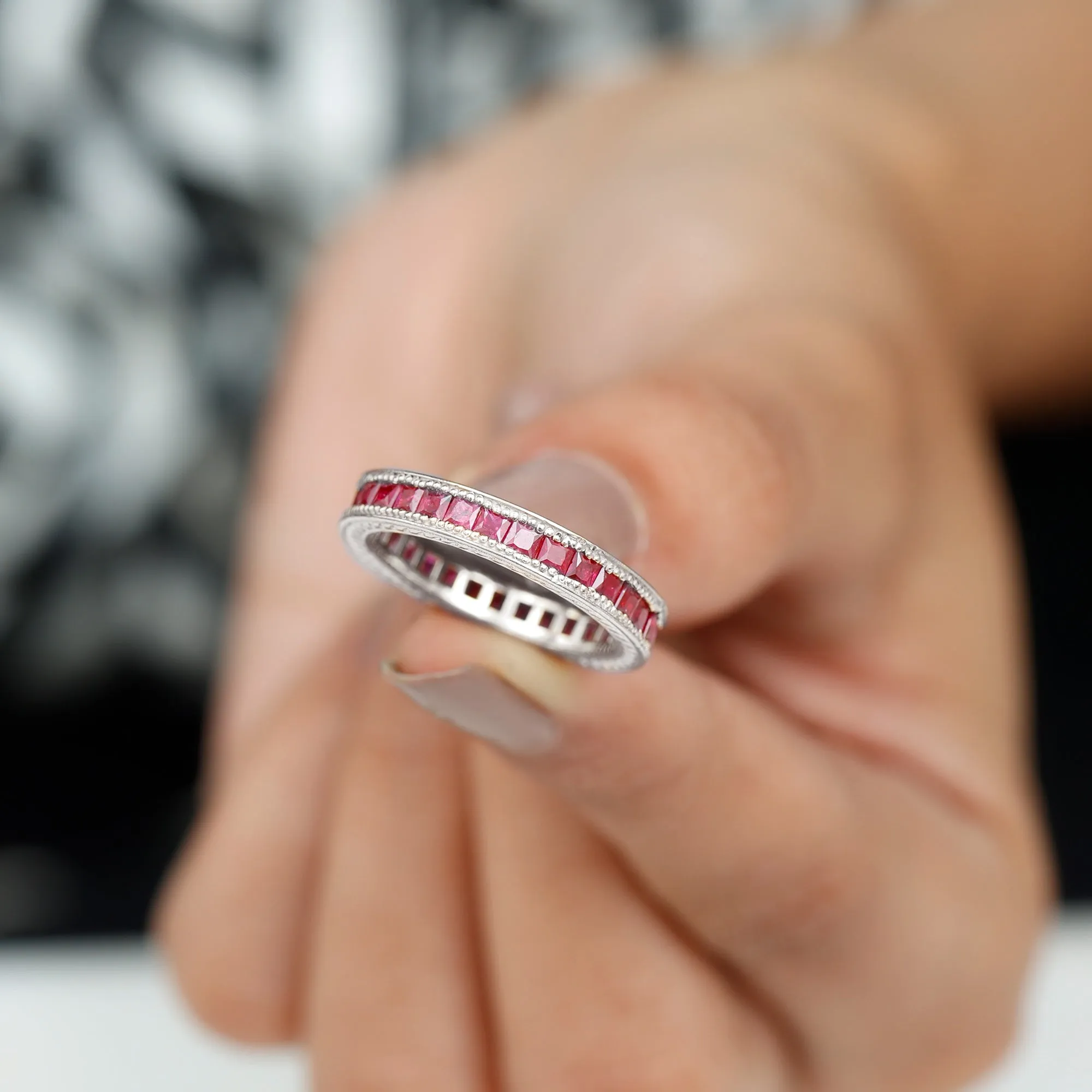 Princess Cut Ruby Full Eternity Ring in Channel Setting