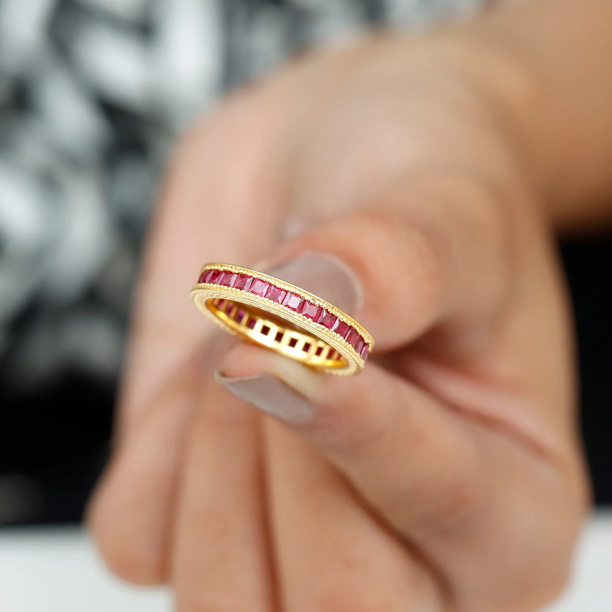 Princess Cut Ruby Full Eternity Ring in Channel Setting