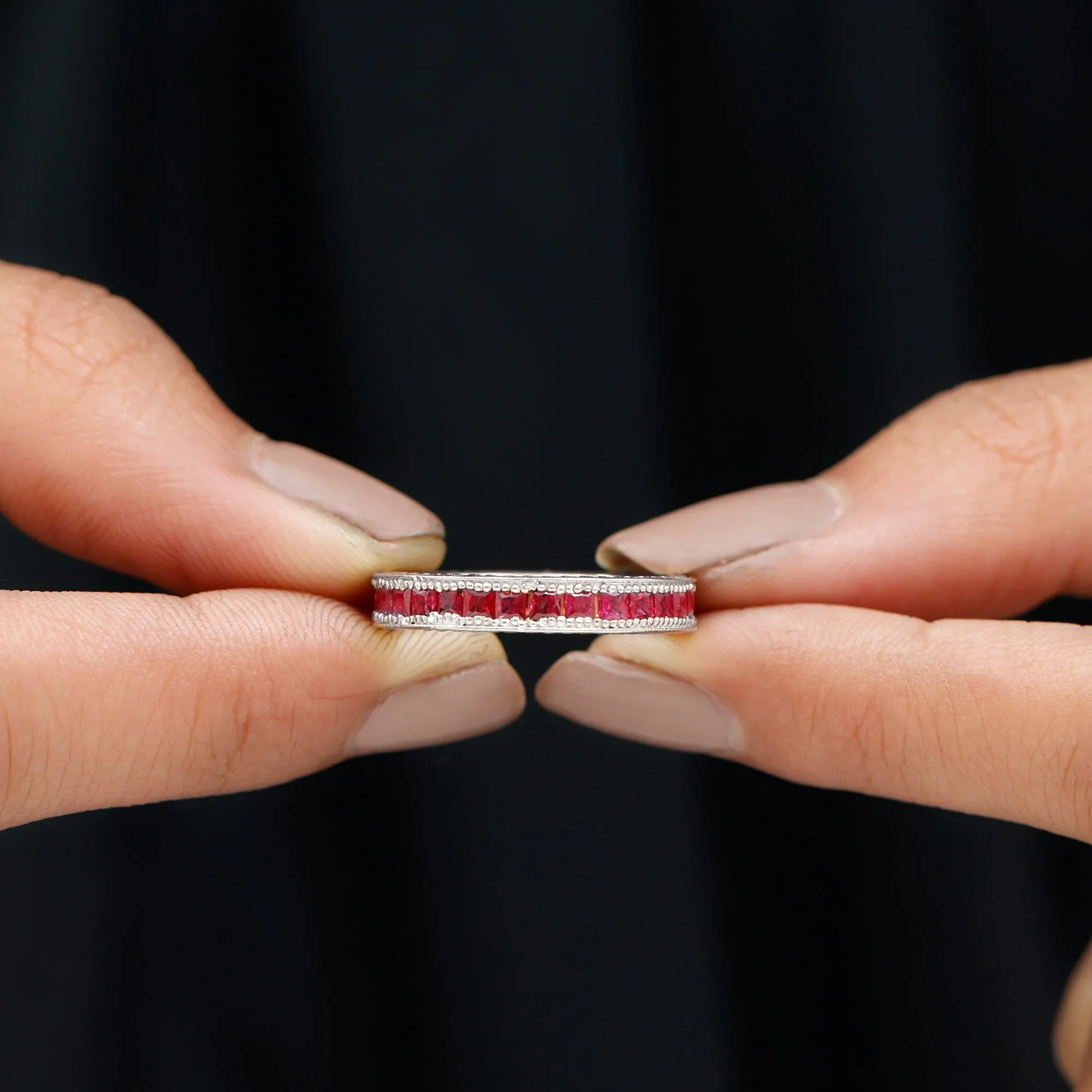 Princess Cut Ruby Full Eternity Ring in Channel Setting