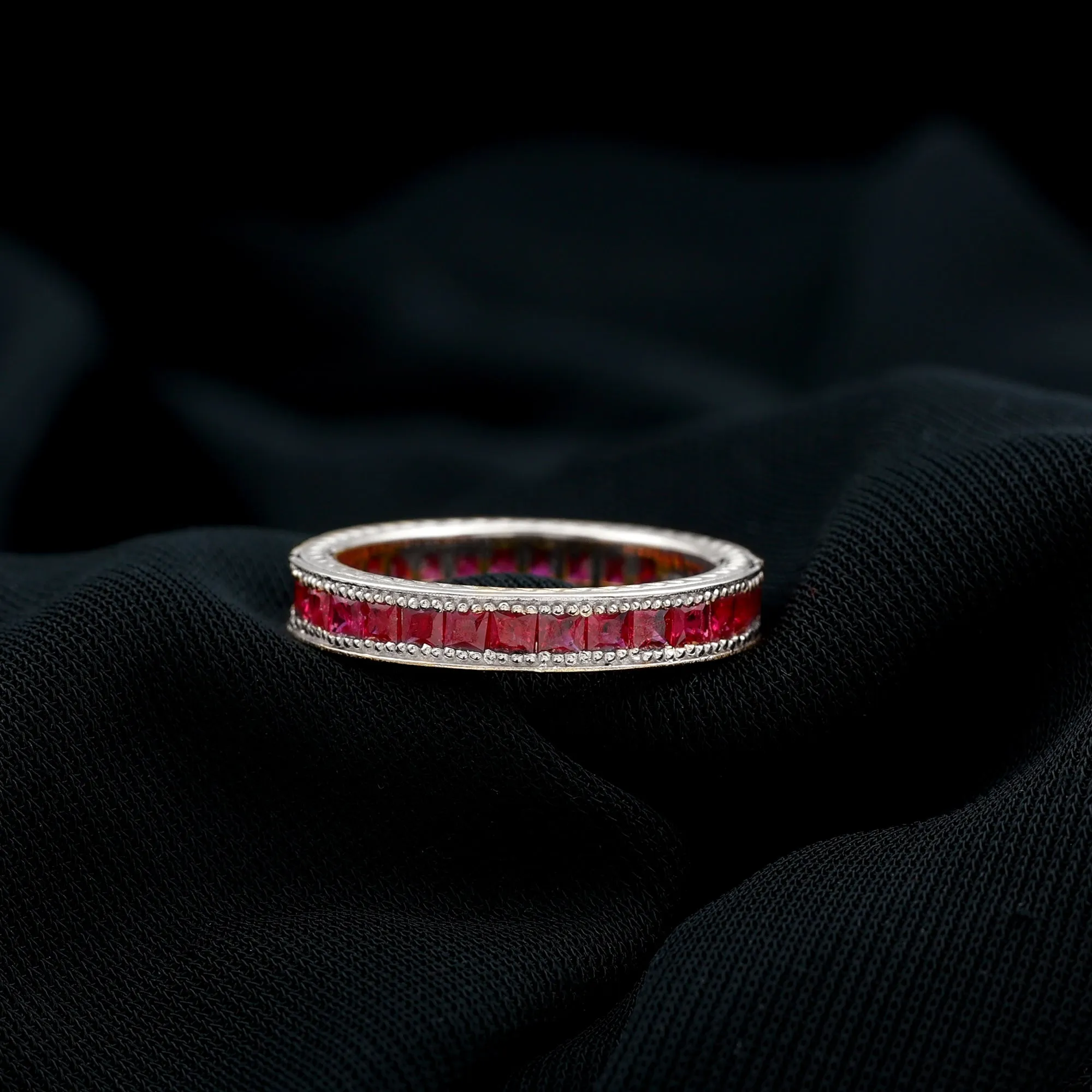 Princess Cut Ruby Full Eternity Ring in Channel Setting
