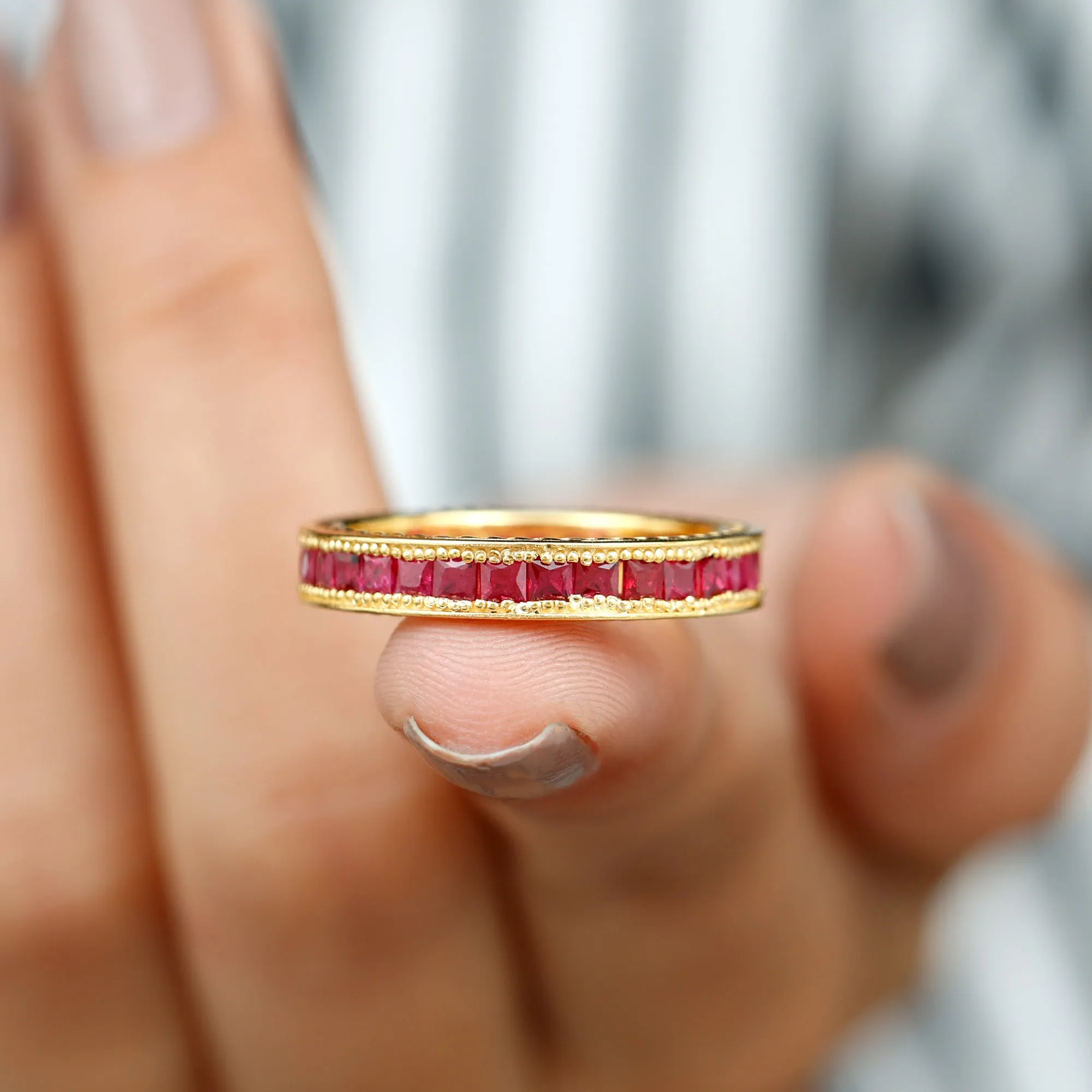 Princess Cut Ruby Full Eternity Ring in Channel Setting