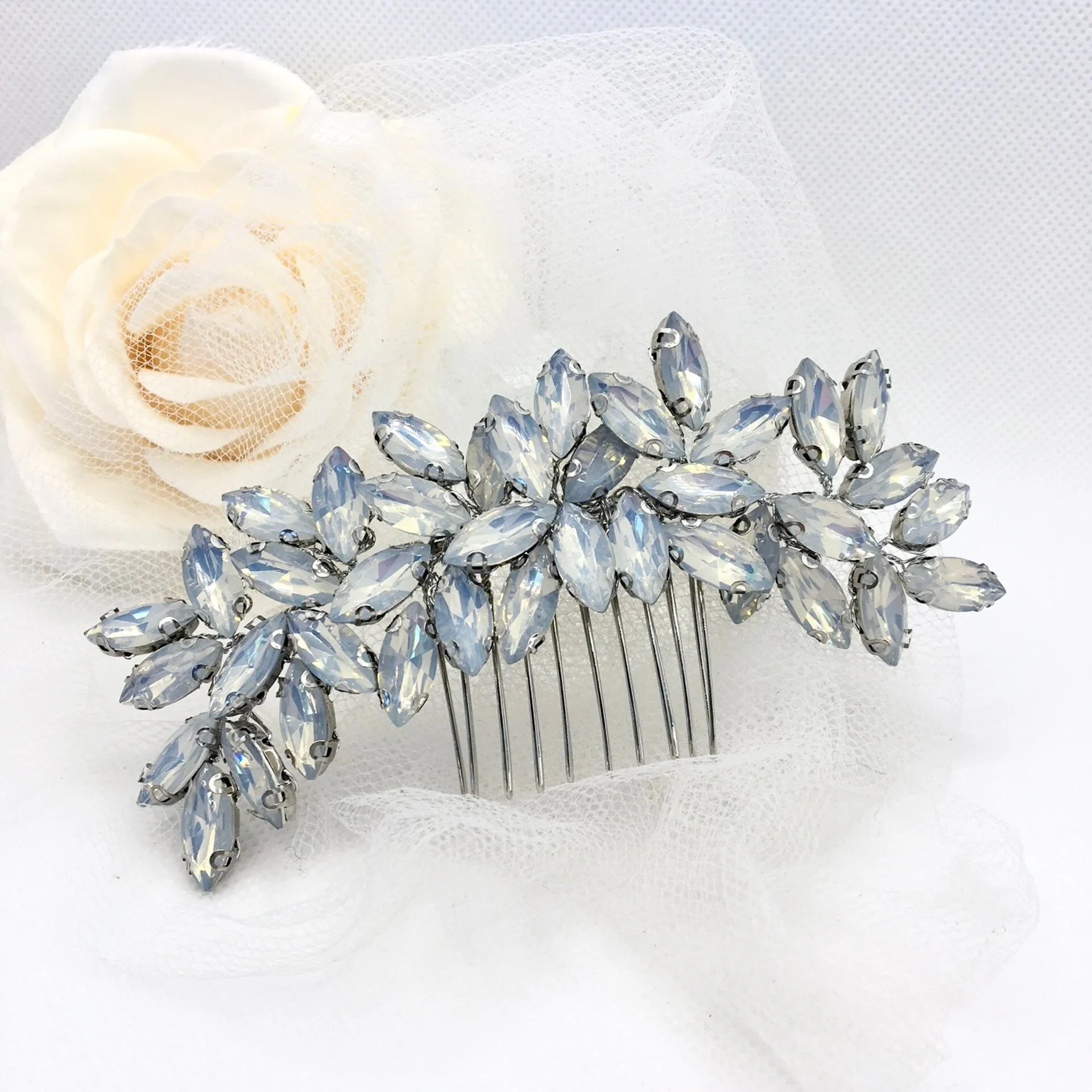 "Marielle" - Opal Bridal Hair Comb and Earrings Set