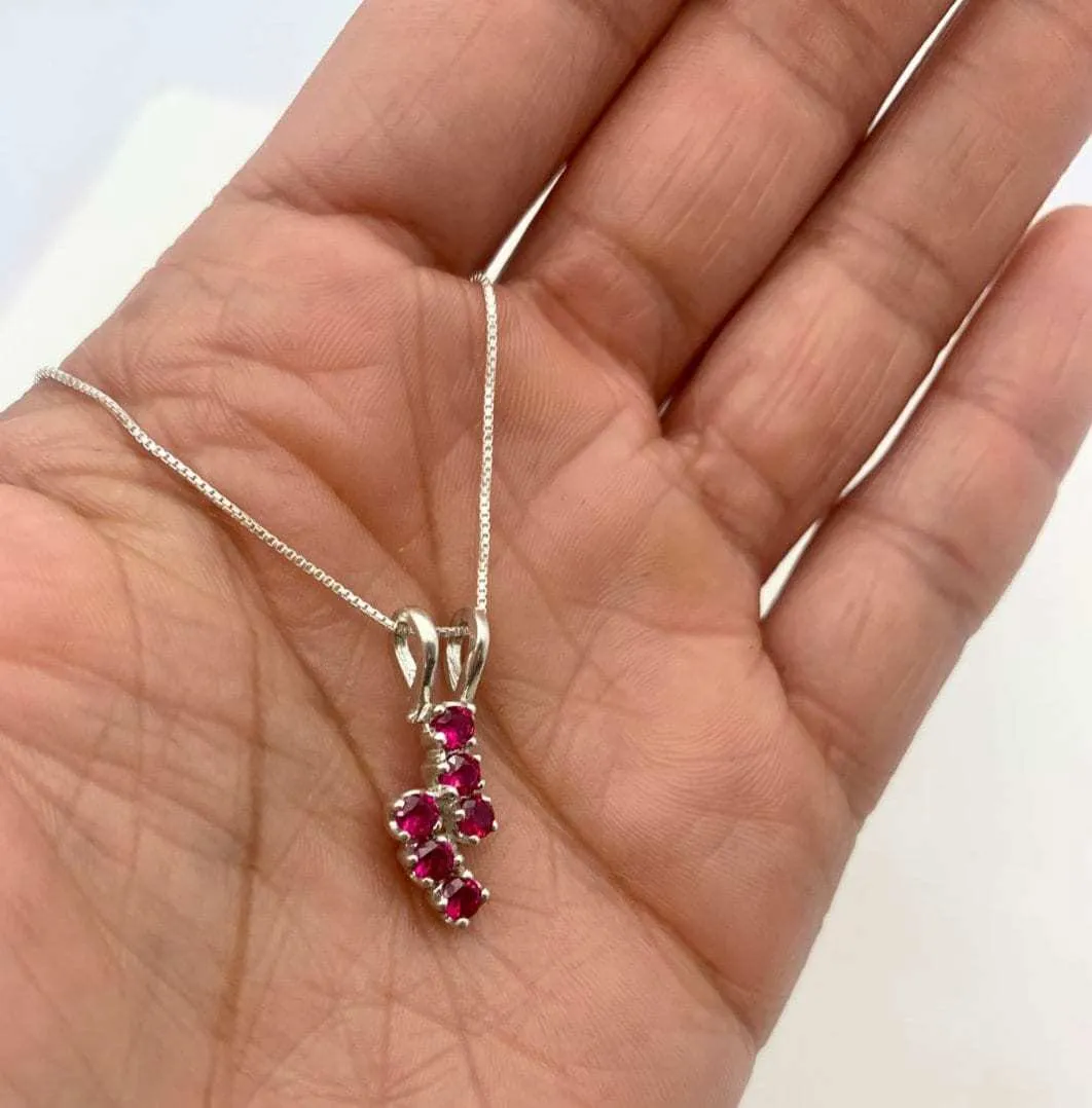 Red Ruby Pendant - Created Ruby Pendant, Red Lightning Bolt Pendant