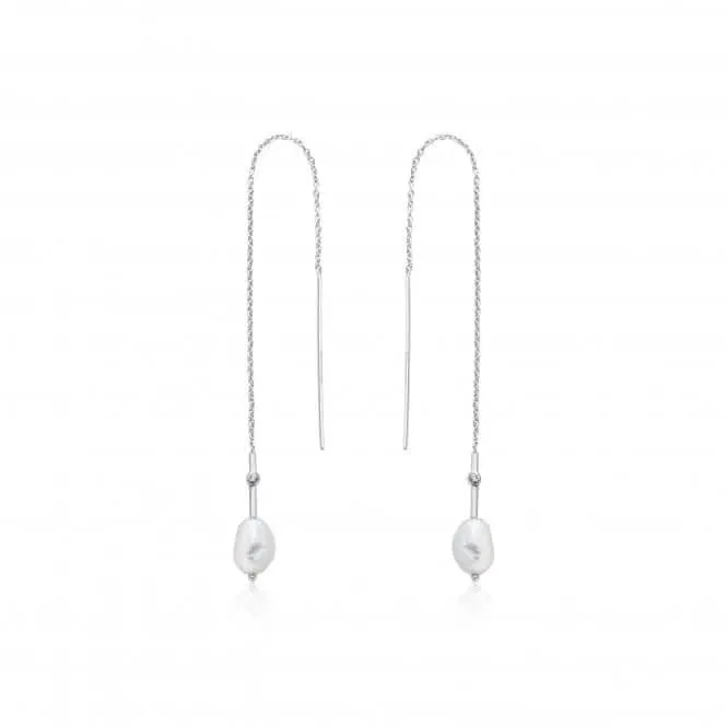 Rhodium Pearl Threader Earrings E019-01H