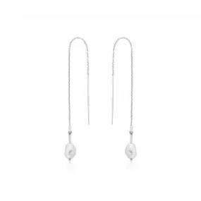 Rhodium Pearl Threader Earrings E019-01H