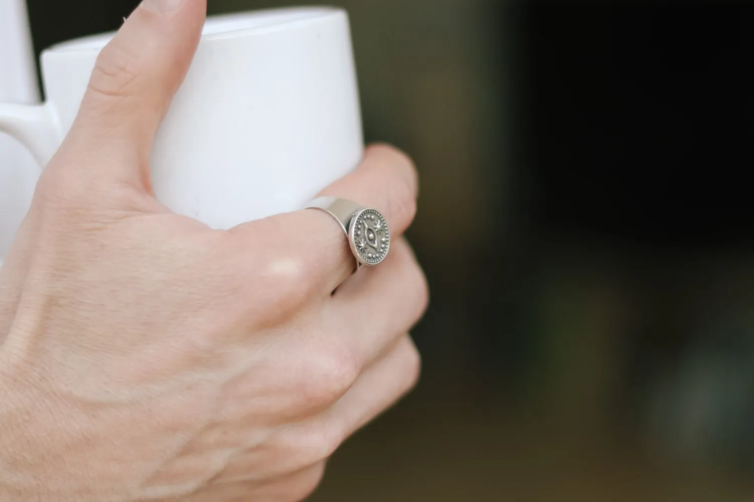 Ring for men, evil eye coin ring, silver men's ring, gift for him, adjustable ring, minimalist mens jewelry, disc medallion, stacking ring