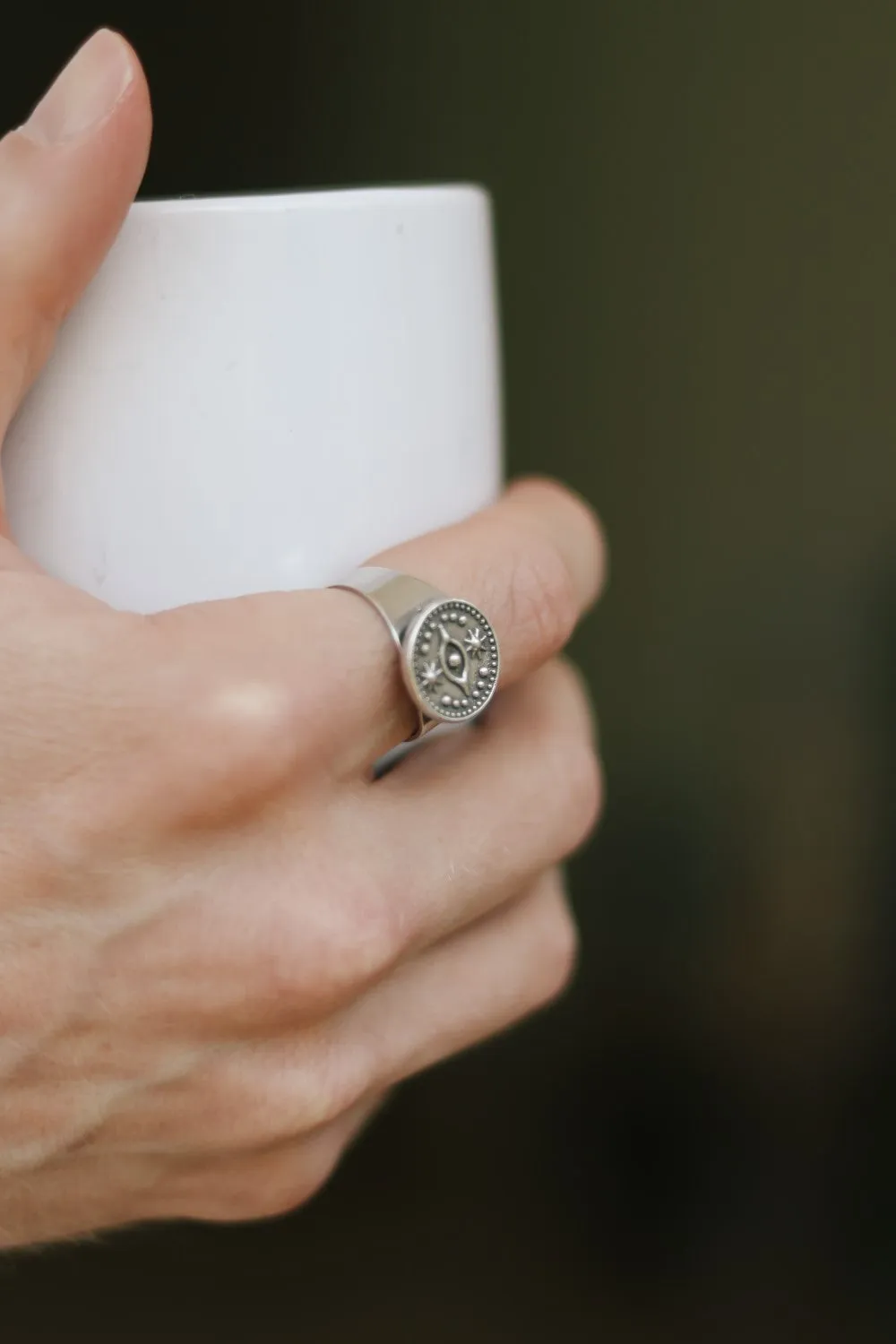 Ring for men, evil eye coin ring, silver men's ring, gift for him, adjustable ring, minimalist mens jewelry, disc medallion, stacking ring