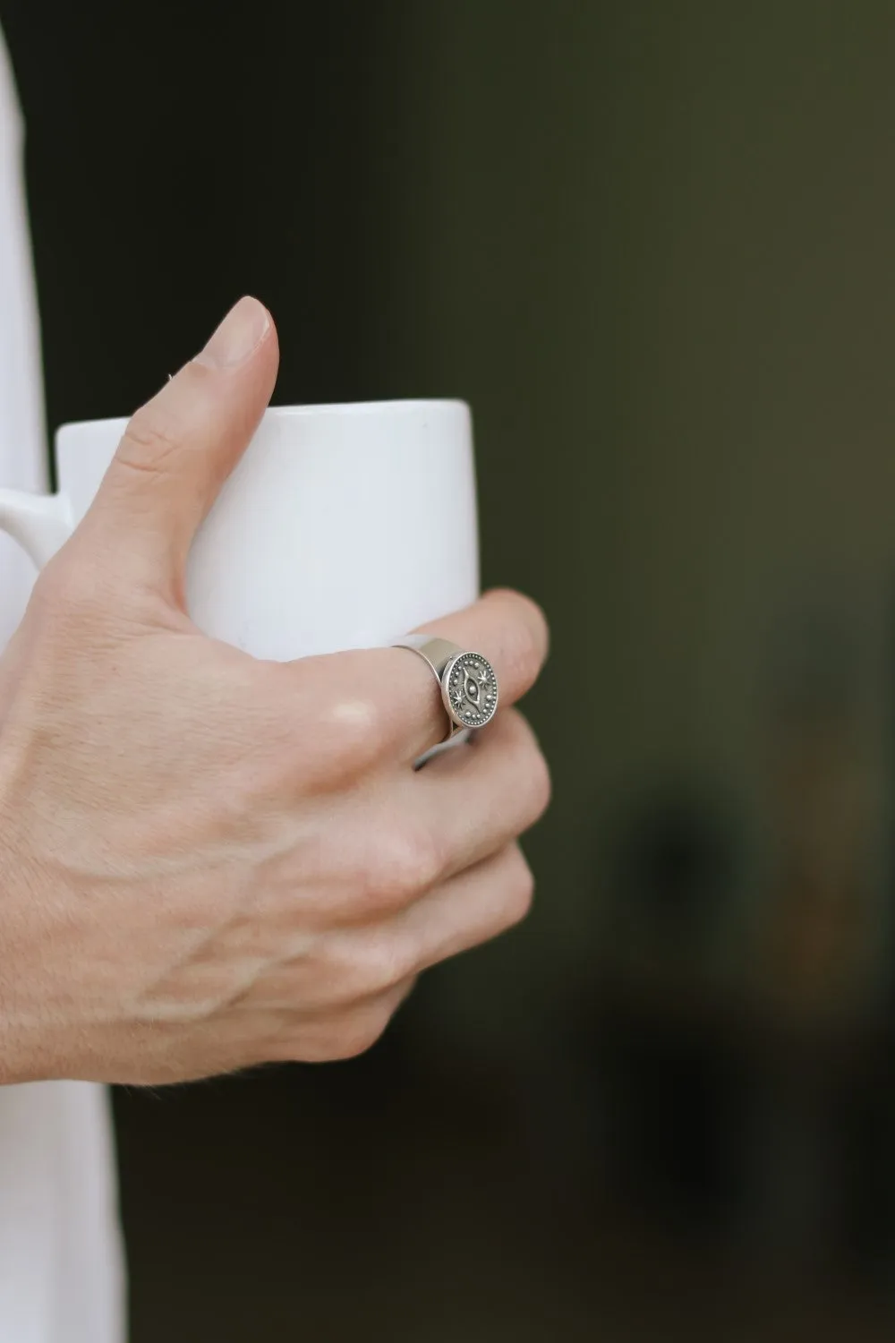 Ring for men, evil eye coin ring, silver men's ring, gift for him, adjustable ring, minimalist mens jewelry, disc medallion, stacking ring