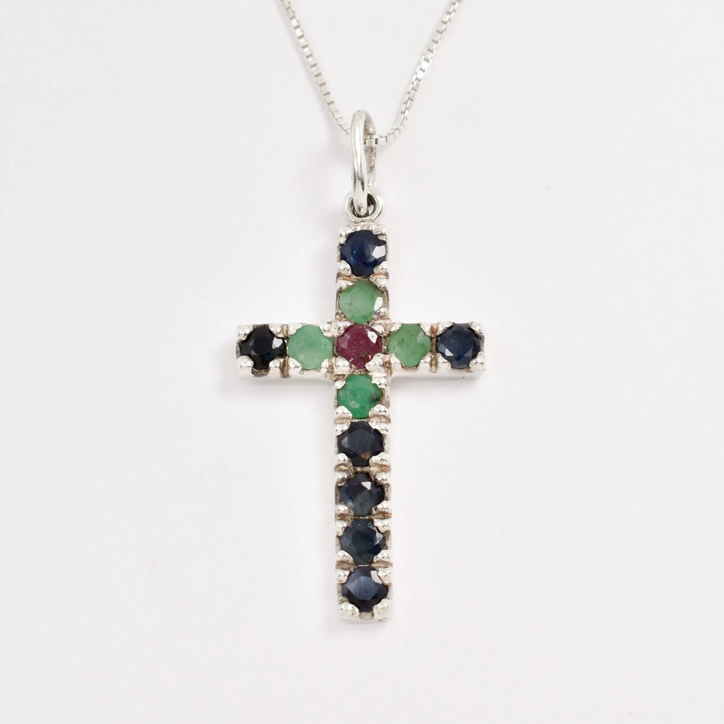 Sapphire Cross Pendant - Blue Cross Necklace - September Birthstone Necklace