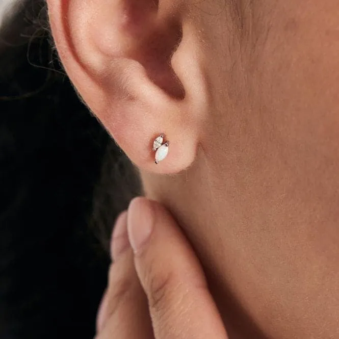 Silver Kyoto Opal And Sparkle Marquise Barbell Single Earring E047-07H