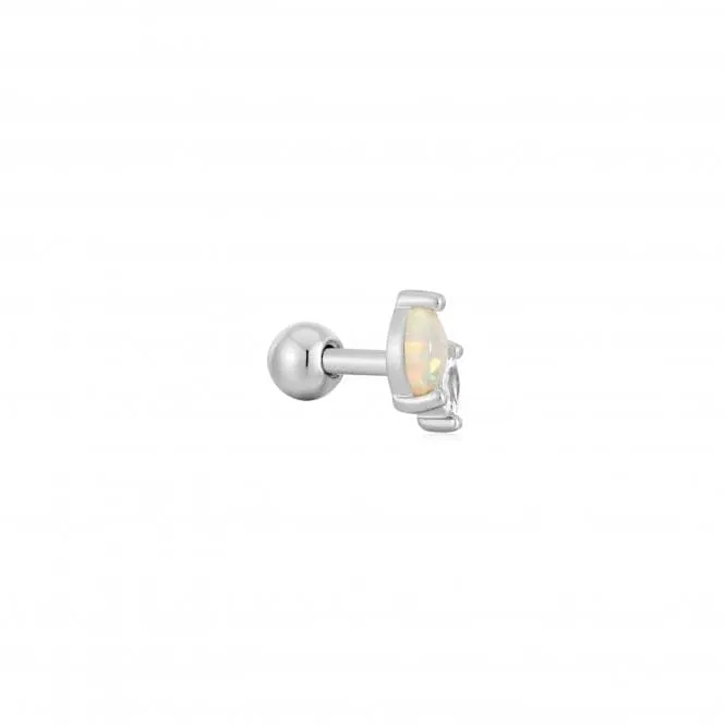 Silver Kyoto Opal And Sparkle Marquise Barbell Single Earring E047-07H