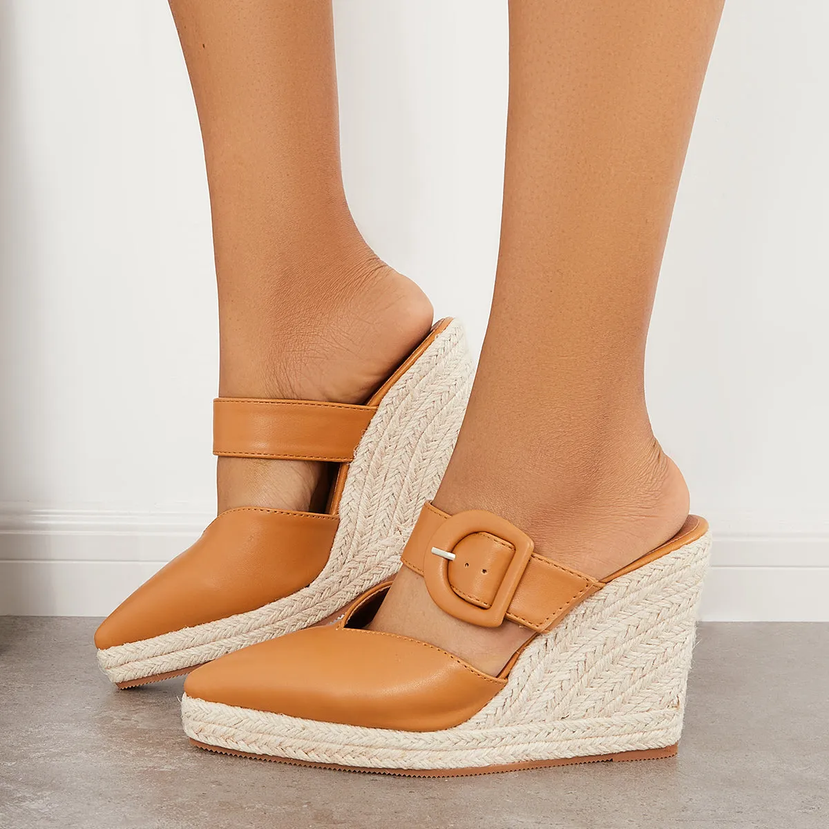 Sohiwoo  Women's Pointed Toe Espadrille Platform Wedges Slip on High Heel Sandals