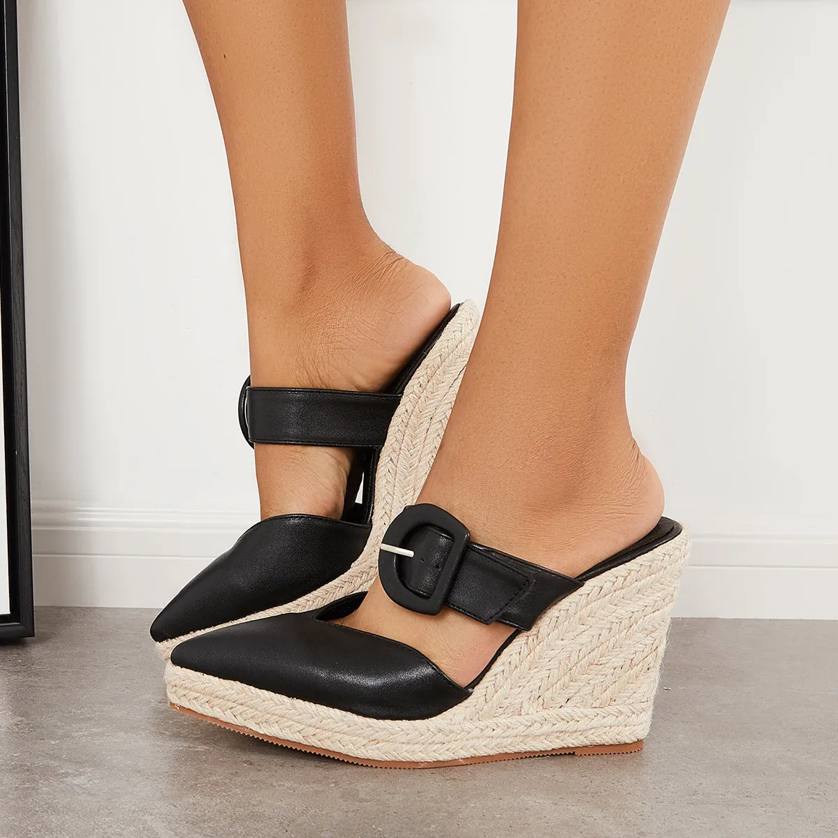 Sohiwoo  Women's Pointed Toe Espadrille Platform Wedges Slip on High Heel Sandals