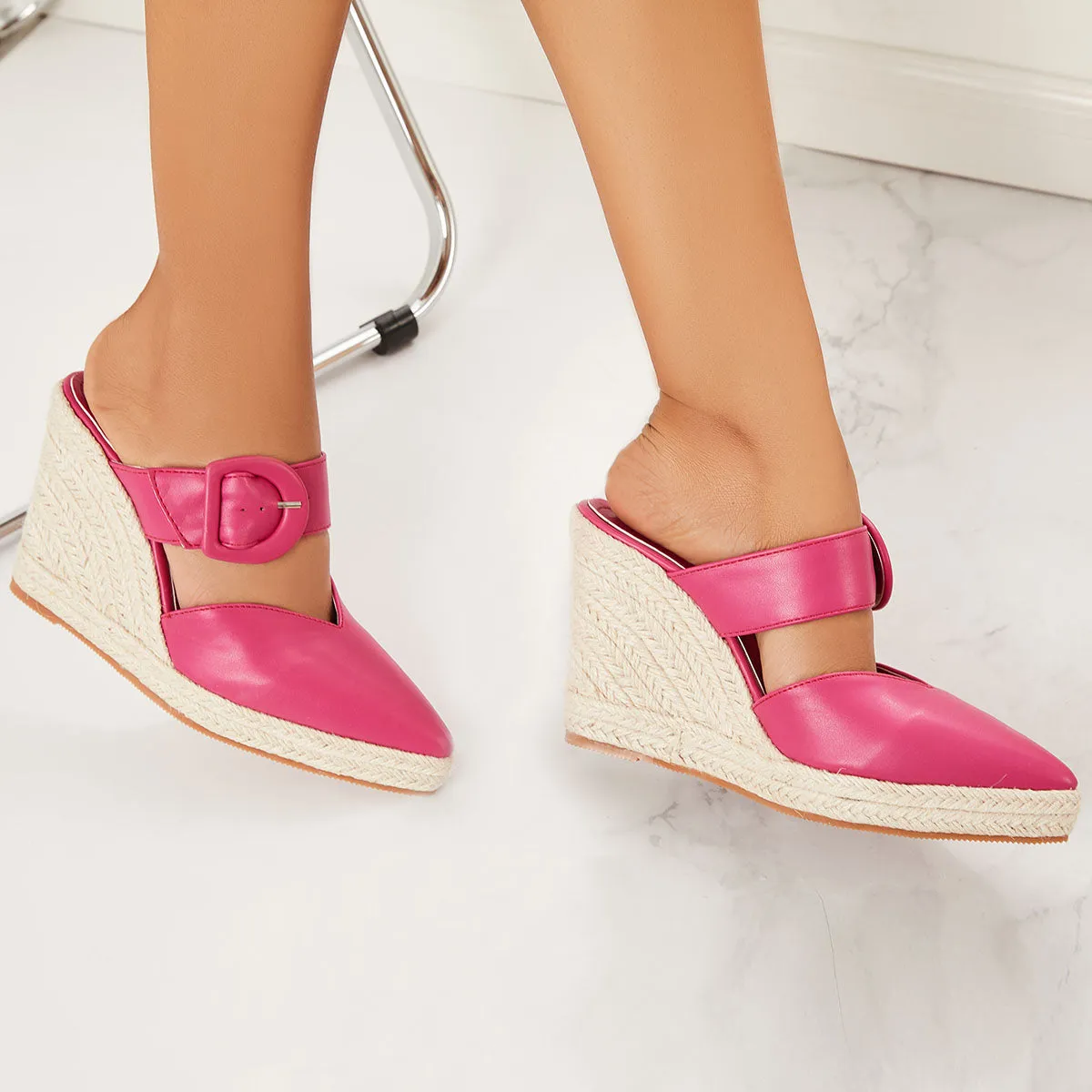 Sohiwoo  Women's Pointed Toe Espadrille Platform Wedges Slip on High Heel Sandals