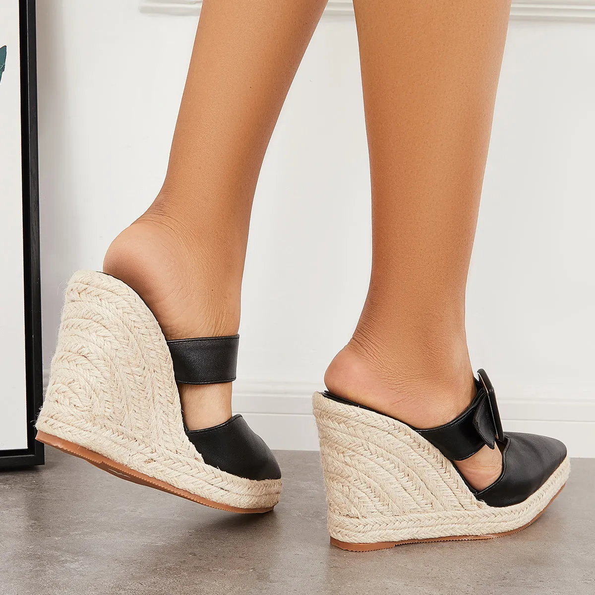 Sohiwoo  Women's Pointed Toe Espadrille Platform Wedges Slip on High Heel Sandals