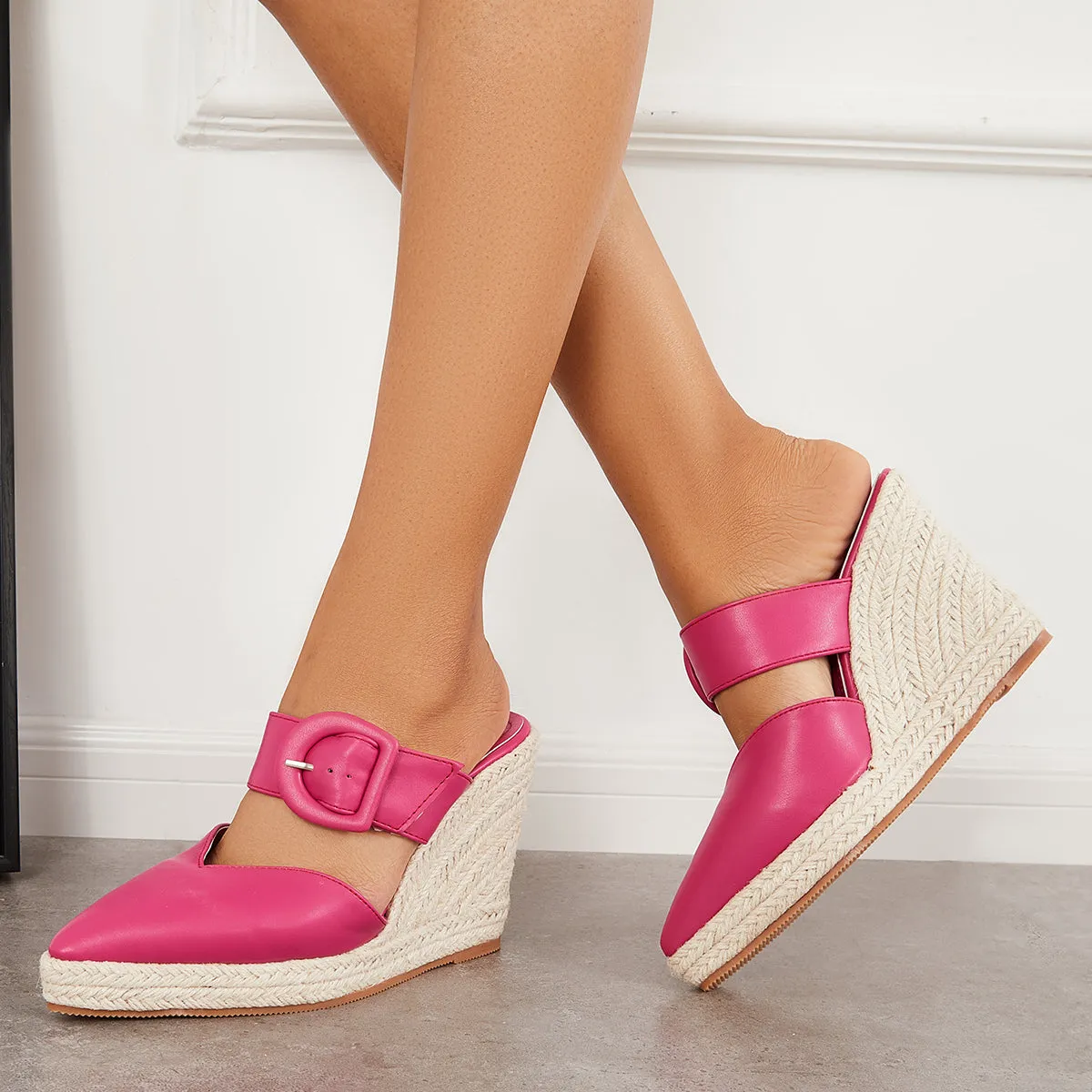 Sohiwoo  Women's Pointed Toe Espadrille Platform Wedges Slip on High Heel Sandals