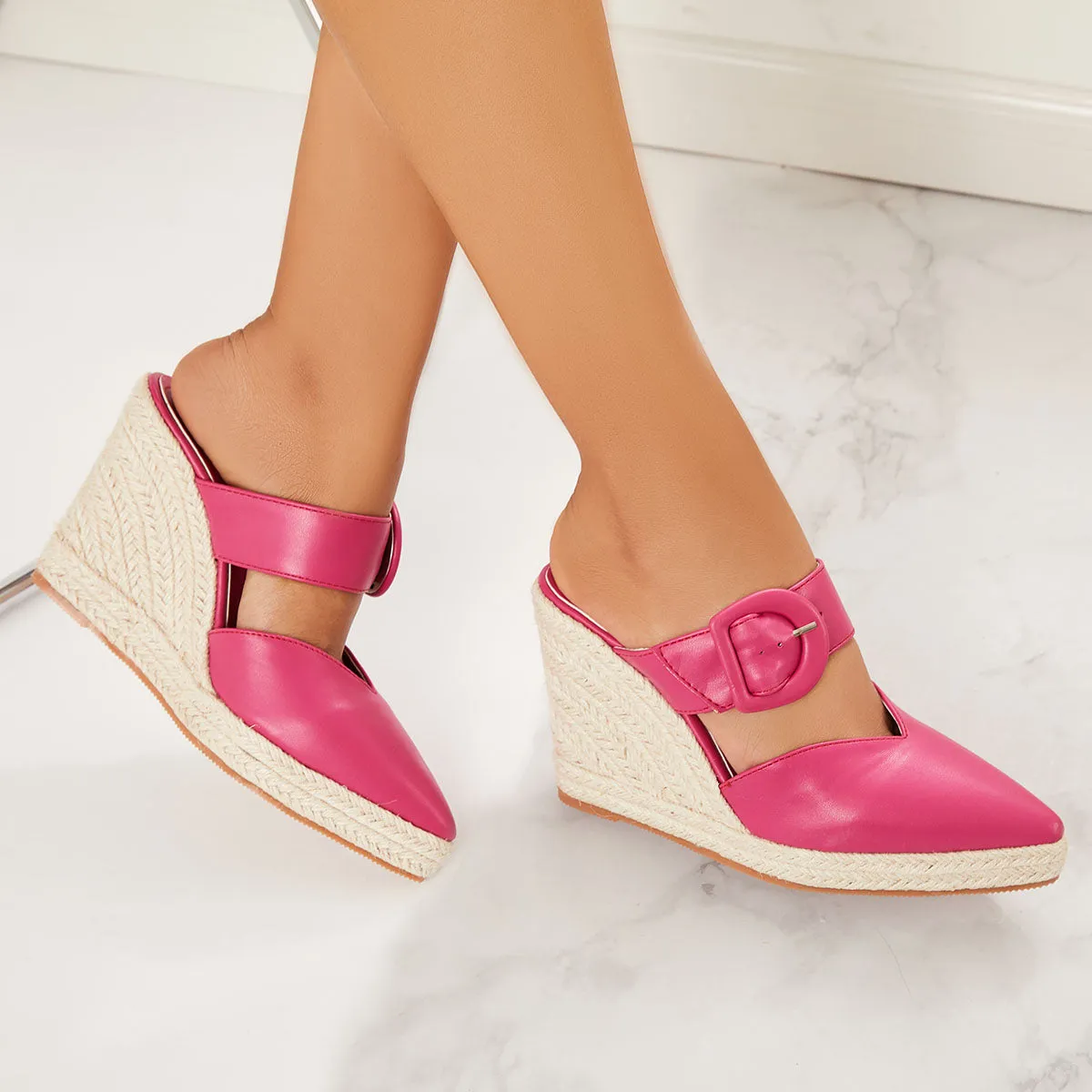 Sohiwoo  Women's Pointed Toe Espadrille Platform Wedges Slip on High Heel Sandals