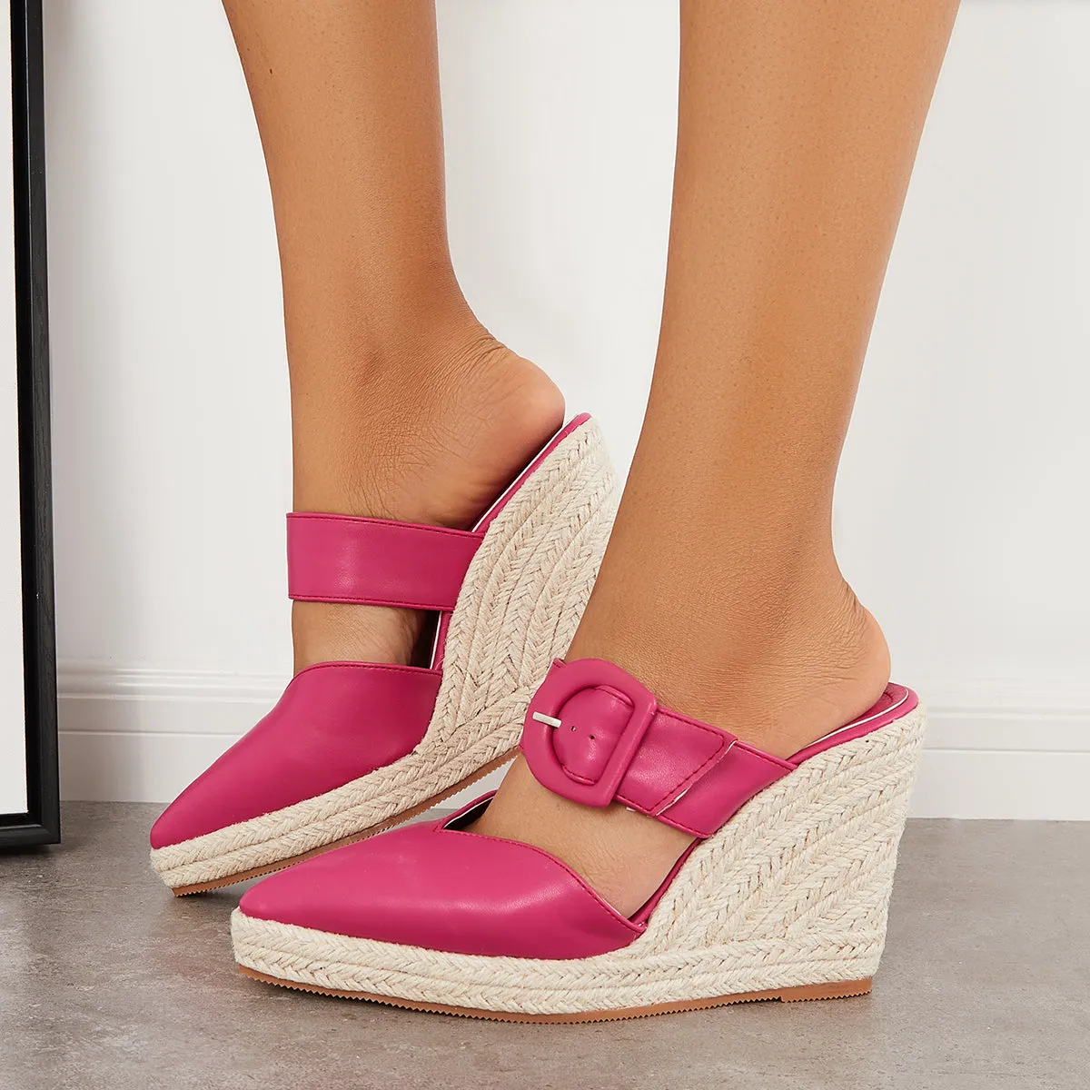 Sohiwoo  Women's Pointed Toe Espadrille Platform Wedges Slip on High Heel Sandals