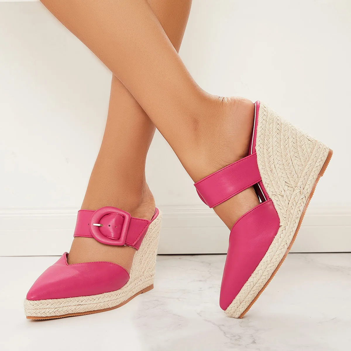 Sohiwoo  Women's Pointed Toe Espadrille Platform Wedges Slip on High Heel Sandals