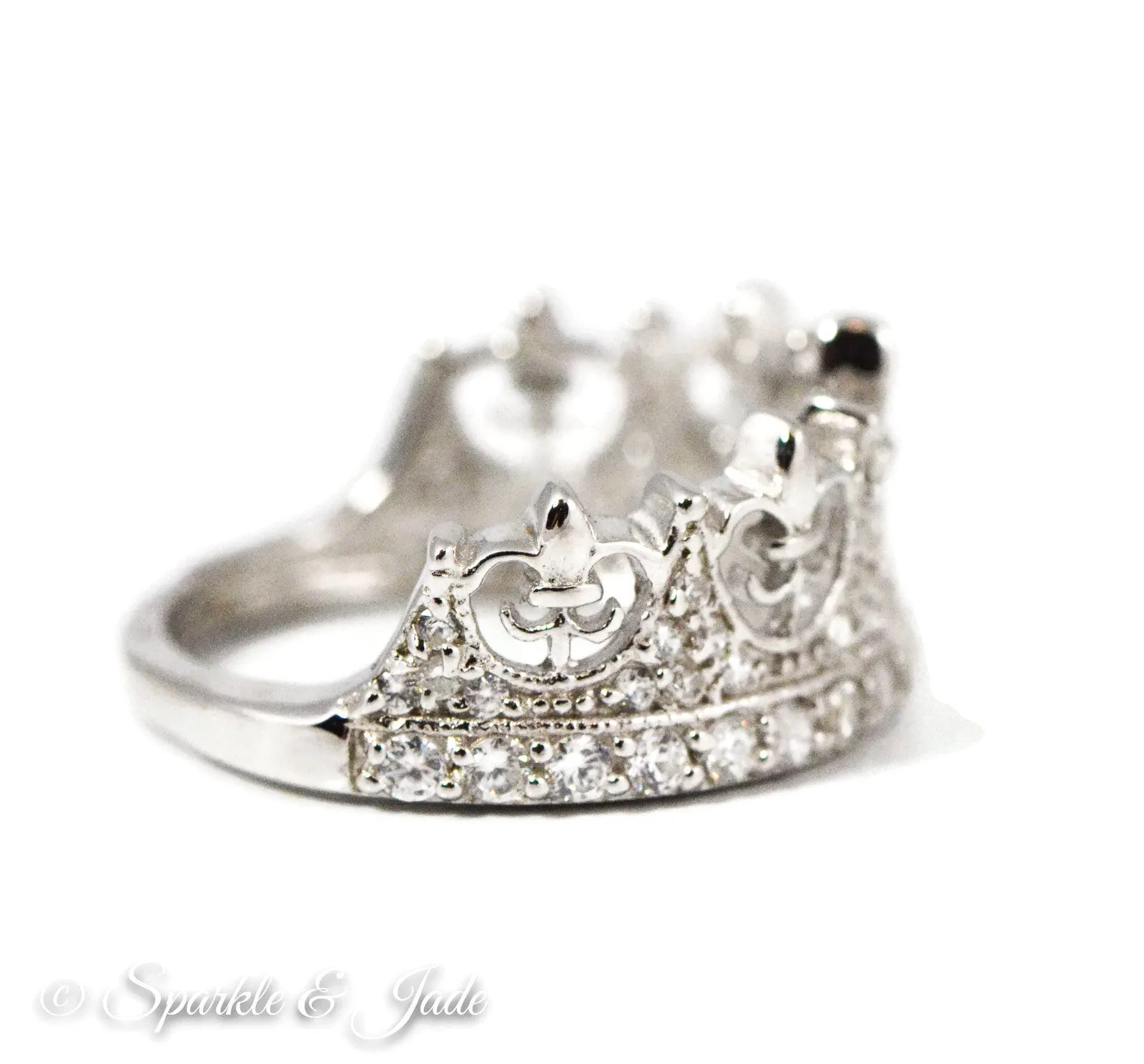 Sterling Silver Fleur-de-lis Crown CZ Ring