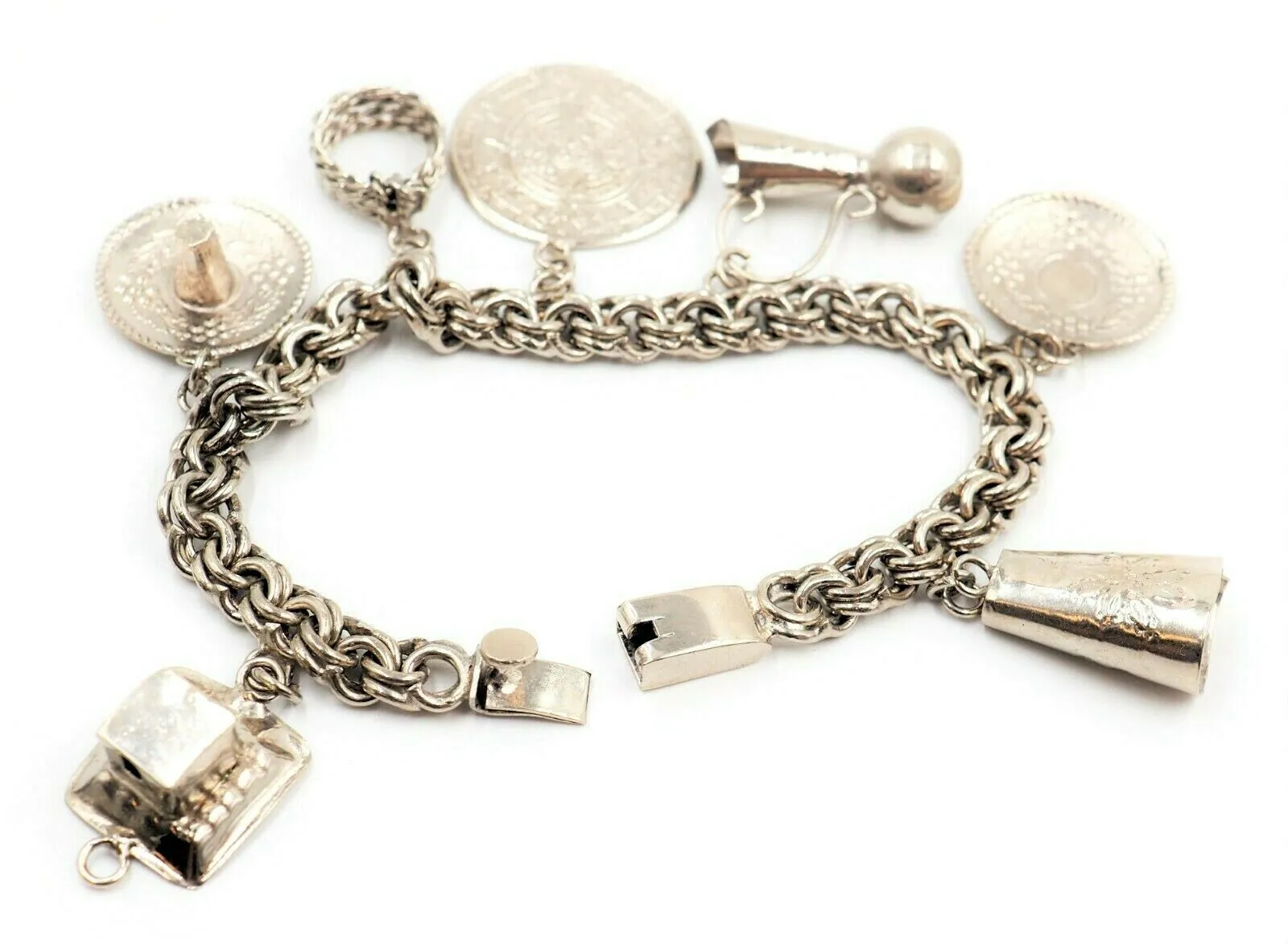 Sterling Silver Traditional Style Charm Bracelet with 7 Charms