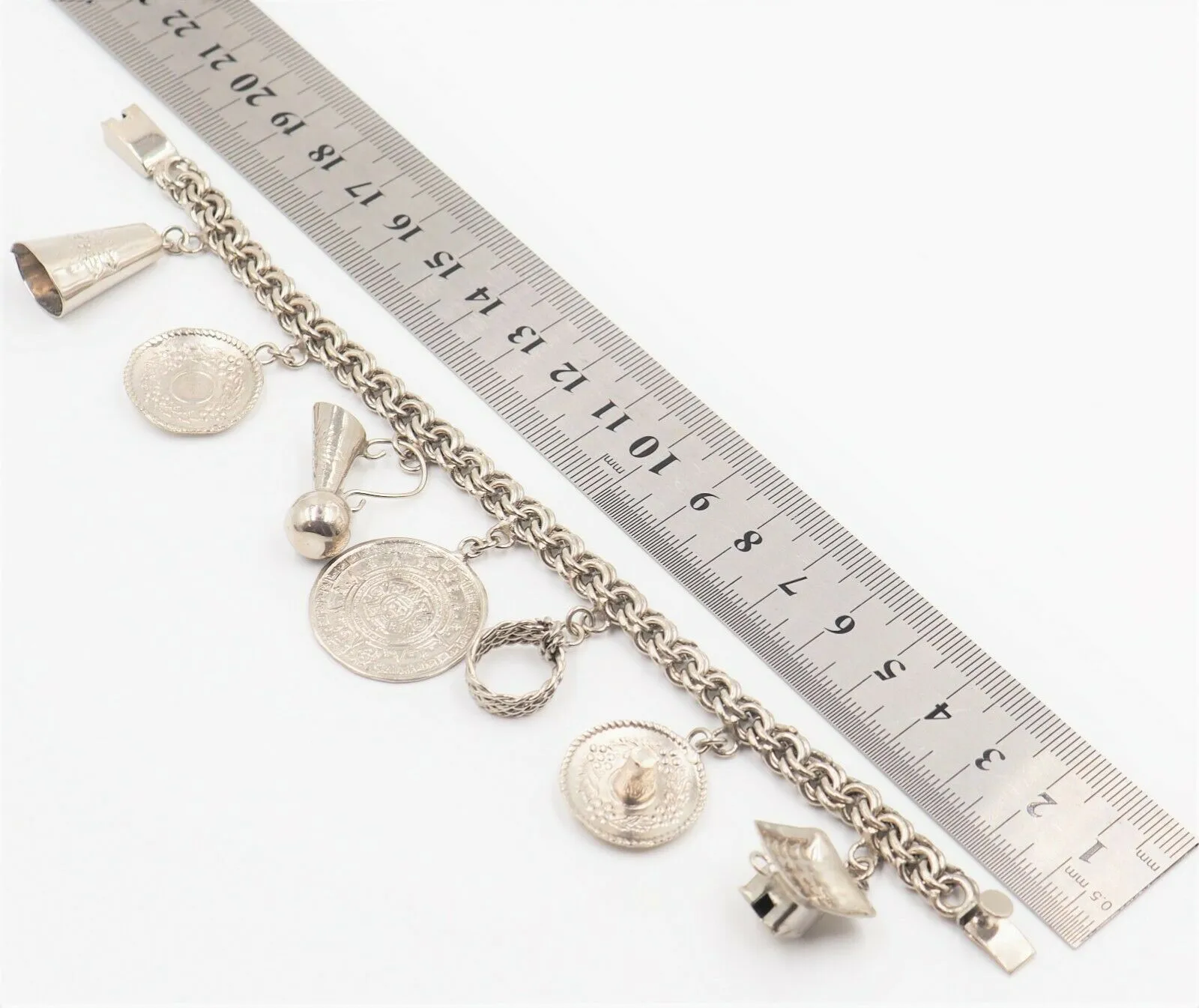 Sterling Silver Traditional Style Charm Bracelet with 7 Charms