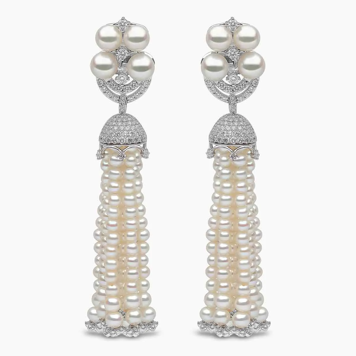 Tassel 18K Gold Freshwater Pearl Classic Diamond Earrings