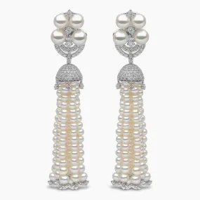 Tassel 18K Gold Freshwater Pearl Classic Diamond Earrings
