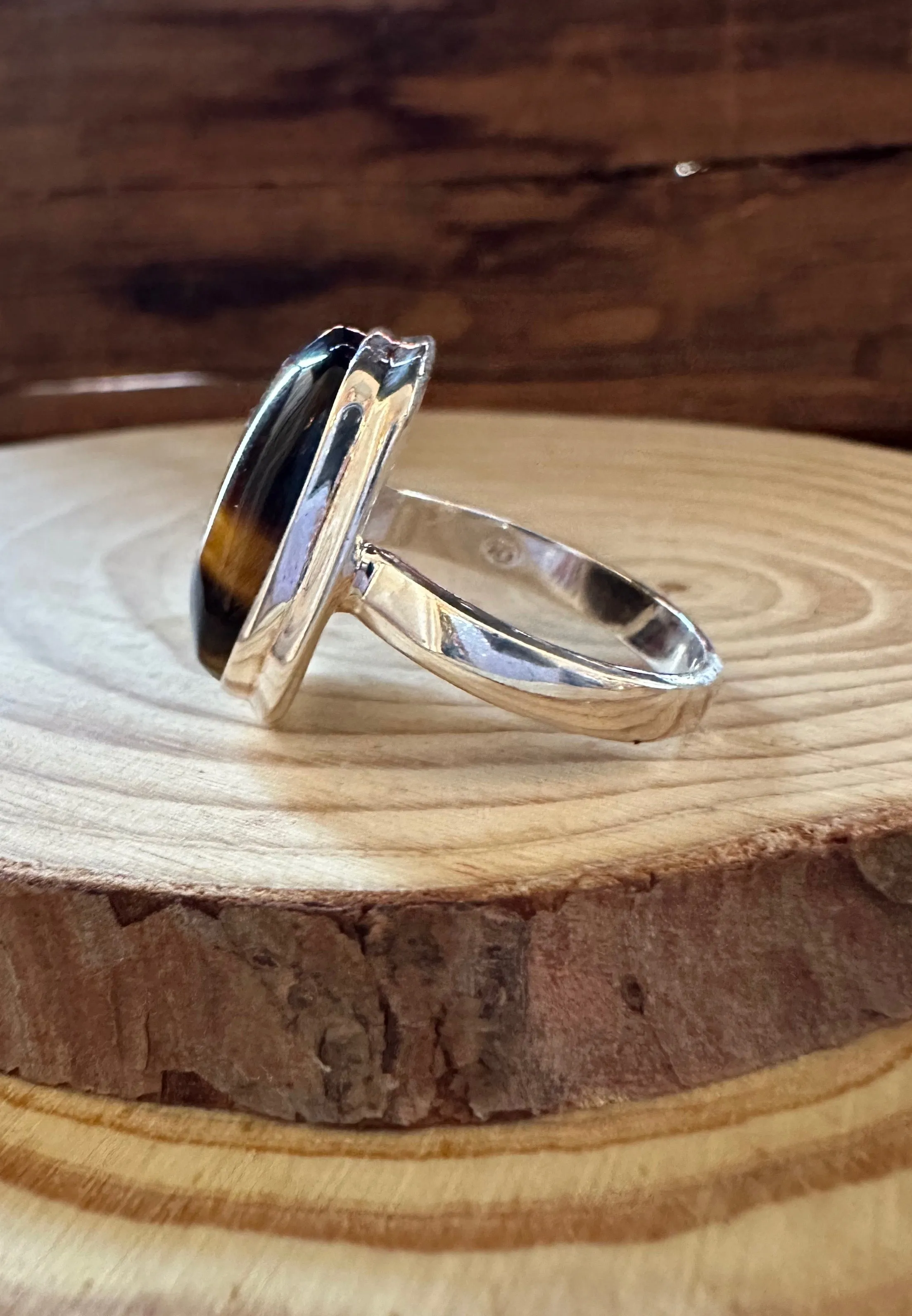 TIGER'S EYE and Silver Ring • Size 10