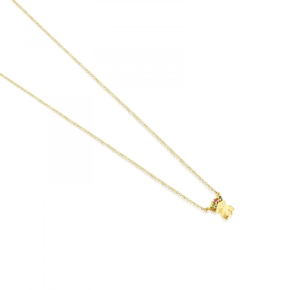 Tous Gold Real Sisy bear Necklace with Gemstones 812452070