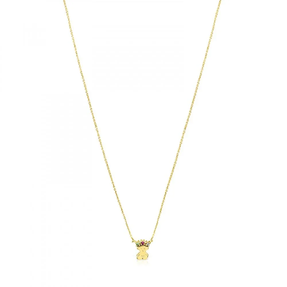 Tous Gold Real Sisy bear Necklace with Gemstones 812452070