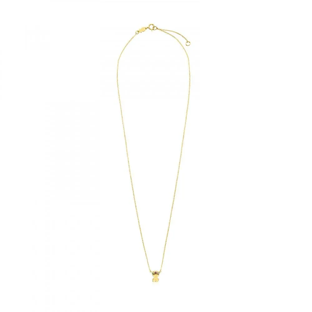 Tous Gold Real Sisy bear Necklace with Gemstones 812452070