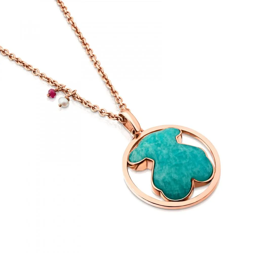Tous Rose Vermeil Silver Camille Necklace with Amazonite, Ruby and Pearl 712164650