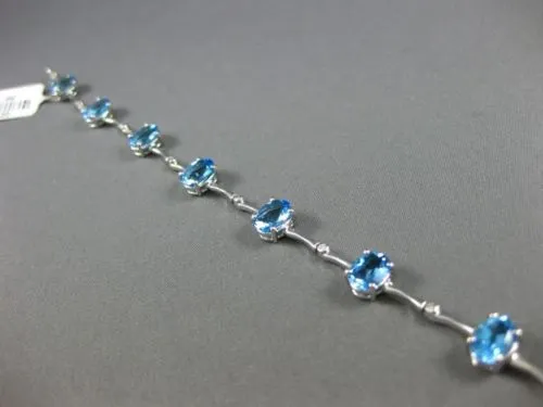 WIDE 8.06CT ROUND DIAMOND & AAA BLUE TOPAZ 14K WHITE GOLD ETOILE TENNIS BRACELET