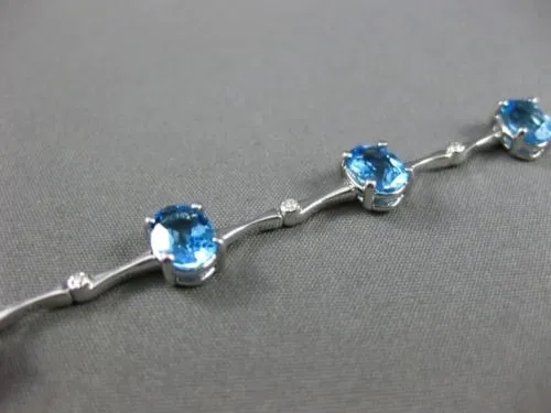 WIDE 8.06CT ROUND DIAMOND & AAA BLUE TOPAZ 14K WHITE GOLD ETOILE TENNIS BRACELET