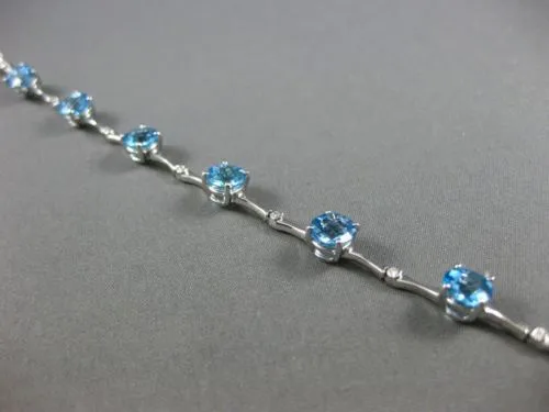 WIDE 8.06CT ROUND DIAMOND & AAA BLUE TOPAZ 14K WHITE GOLD ETOILE TENNIS BRACELET
