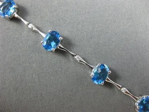 WIDE 8.06CT ROUND DIAMOND & AAA BLUE TOPAZ 14K WHITE GOLD ETOILE TENNIS BRACELET