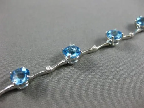 WIDE 8.06CT ROUND DIAMOND & AAA BLUE TOPAZ 14K WHITE GOLD ETOILE TENNIS BRACELET