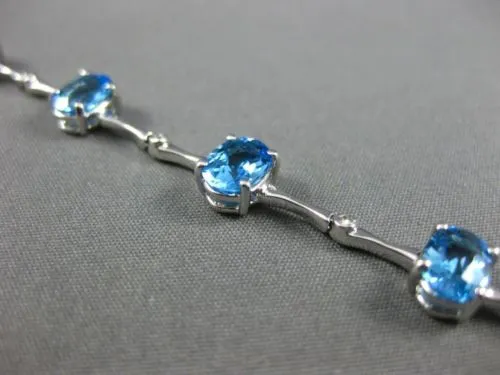 WIDE 8.06CT ROUND DIAMOND & AAA BLUE TOPAZ 14K WHITE GOLD ETOILE TENNIS BRACELET