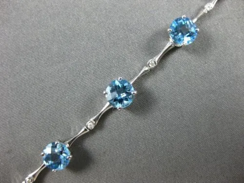 WIDE 8.06CT ROUND DIAMOND & AAA BLUE TOPAZ 14K WHITE GOLD ETOILE TENNIS BRACELET