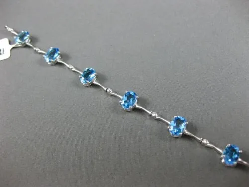 WIDE 8.06CT ROUND DIAMOND & AAA BLUE TOPAZ 14K WHITE GOLD ETOILE TENNIS BRACELET