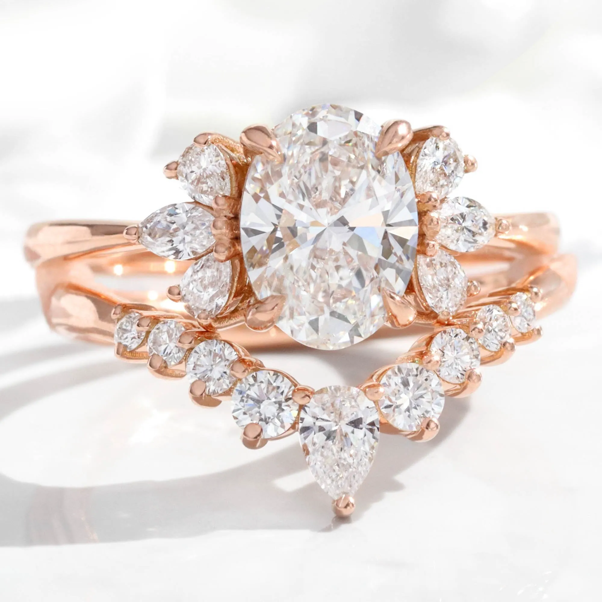 Wishbone Diamond Wedding Ring in Deep V Shaped Curved Band